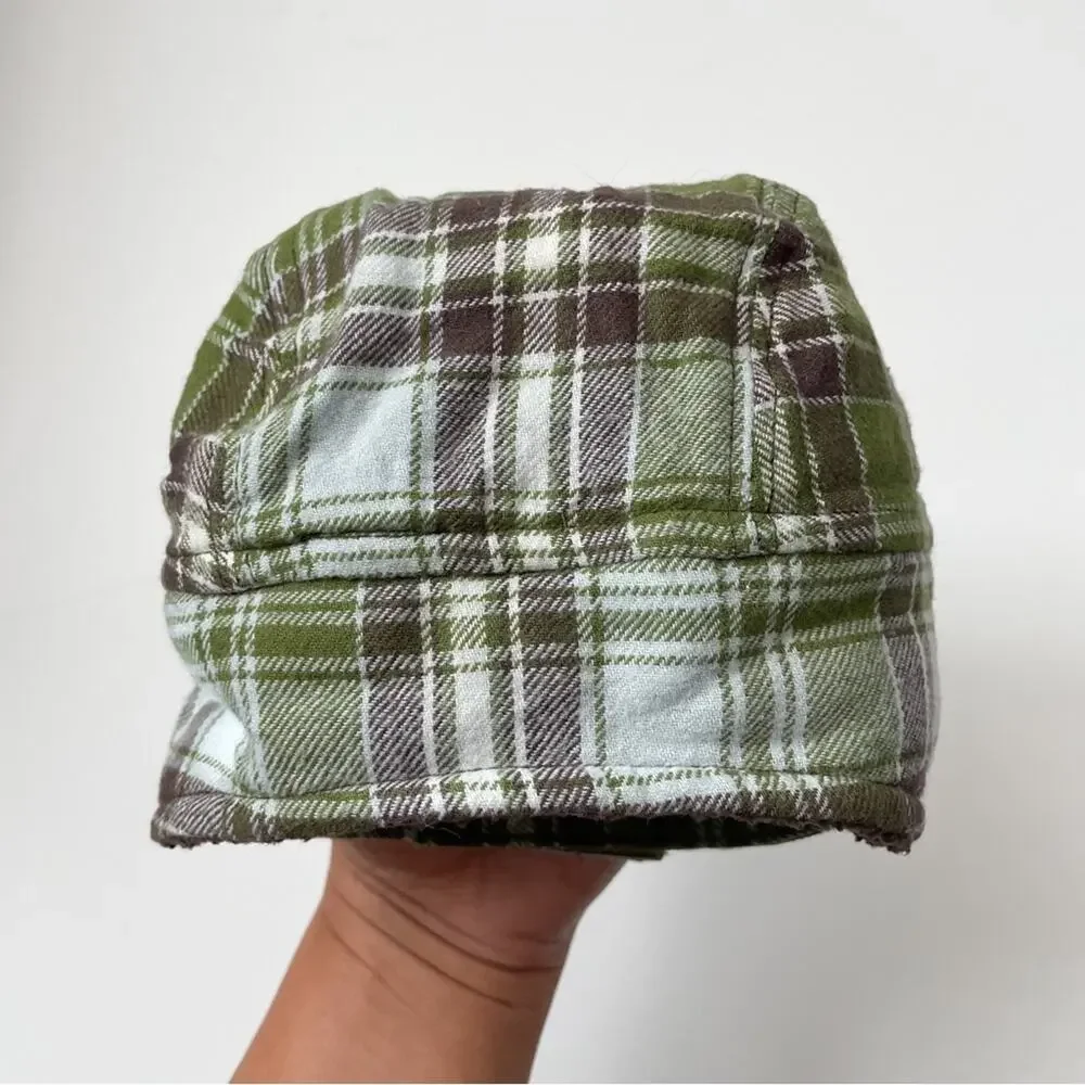 Gymboree Plaid Trapper Hat Green Brown Fleece Lined Winter 3-6 Months Baby